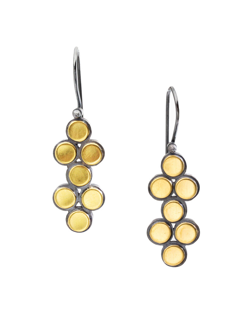 7 Dot Earrings in Oxidized Silver & 22k Yellow Gold