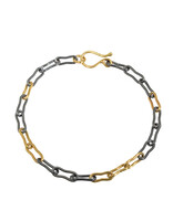 Bone Link Bracelet in Oxidized Silver with  7 18K Royal Yellow Gold Links & 18k Gold Clasp