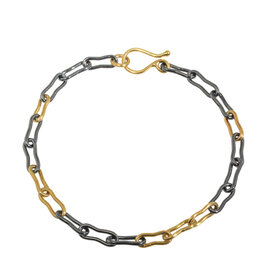 Bone Link Bracelet in Oxidized Silver with  7 18K Royal Yellow Gold Links & 18k Gold Clasp