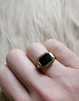 Black Jade “Tulip” Signet Ring in 18k Gold