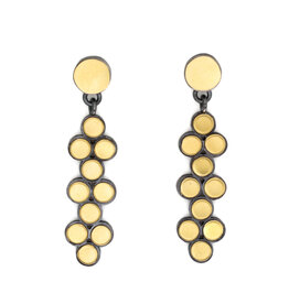 Multi-dot Post and Dangle Earrings in Oxidized Silver and 22k Gold