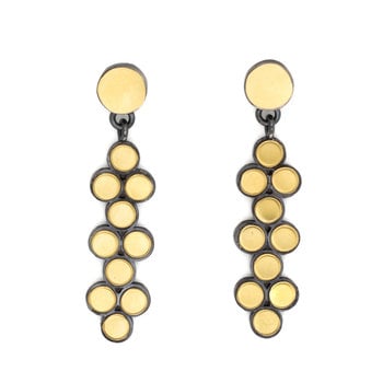 Multi-dot Post and Dangle Earrings in Oxidized Silver and 22k Gold