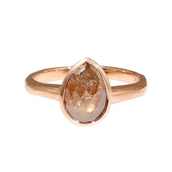Teardrop Rose Cut Diamond Solitaire in 18k Rose Gold and 22k Gold