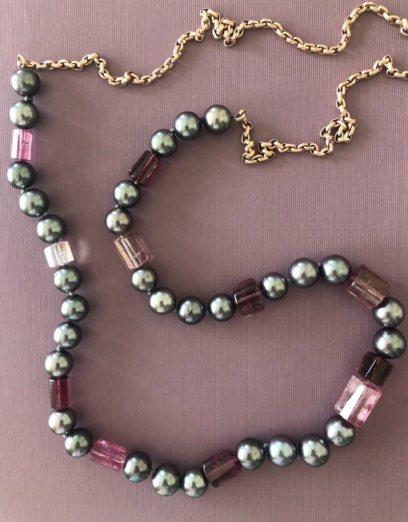 Tracy Conkle Rose Gold, Tahitian Pearl, Pink Tourmaline Necklace