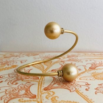 Tracy Conkle Golden Pearl, Diamond, 18k Gold Cuff Bracelet