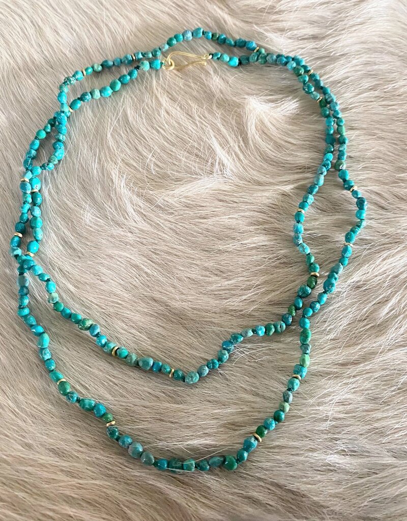 Long Turquoise Pebbble Bead with 18k Gold Beads and Clasp