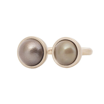 Double Tahitian Pearl Ring in 14k Palladium White Gold