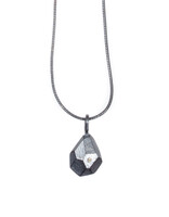 Small Faceted Pendant in Oxidized Silver with White Diamond