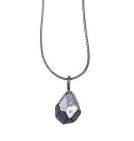 Small Faceted Pendant in Oxidized Silver with White Diamond