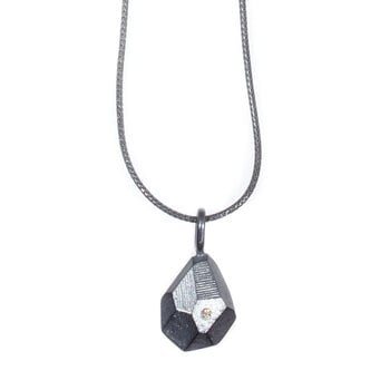 Small Faceted Pendant in Oxidized Silver with White Diamond