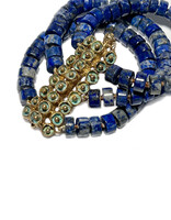 Mosaic Hinge Clasp Bracelet with Lapis Beads in Yellow Bronze