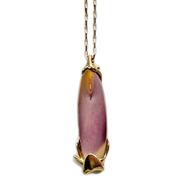 Enfolded Leaves Pendant with Jasper in Yellow Bronze on Gold-Fill Chain