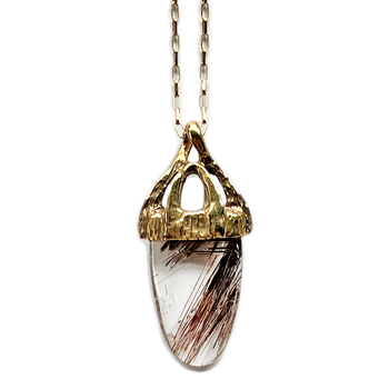 Tourmalinated Quartz Bullet Pendant in Yellow Bronze