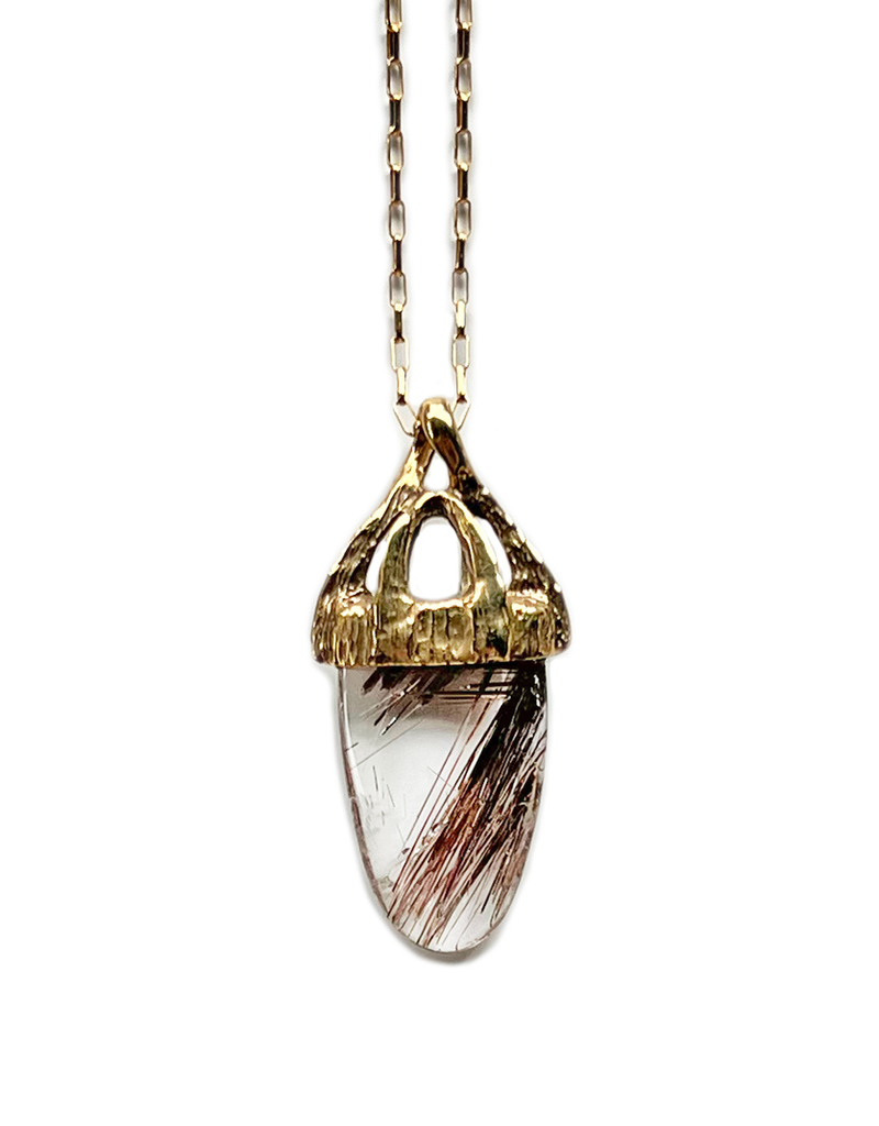 Tourmalinated Quartz Bullet Pendant in Yellow Bronze