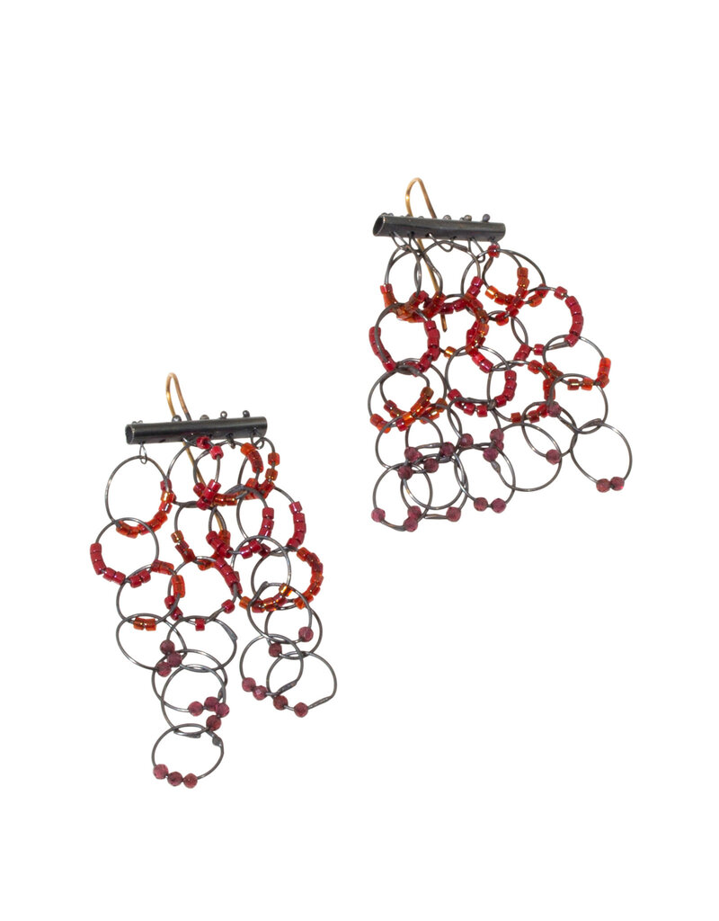 Loops Earrings with Red Beads