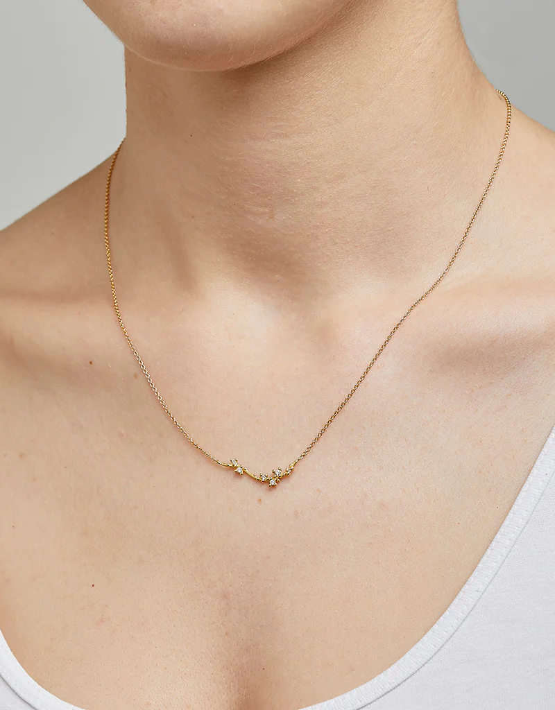 Diamond Encrusted Asymmetric Bar Necklace in 18K Yellow Gold