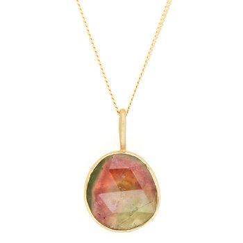 Organic Shape Watermelon Tourmaline Pendant in 18k Gold