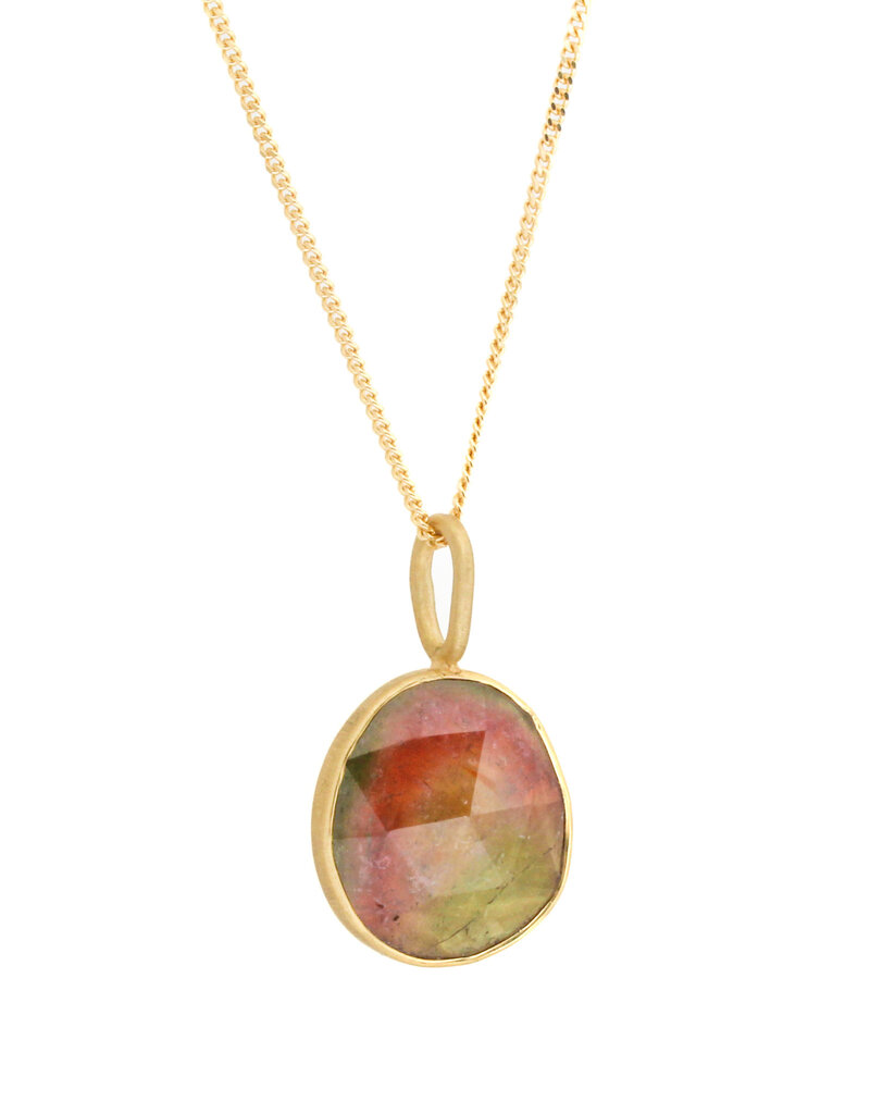 Organic Shape Watermelon Tourmaline Pendant in 18k Gold