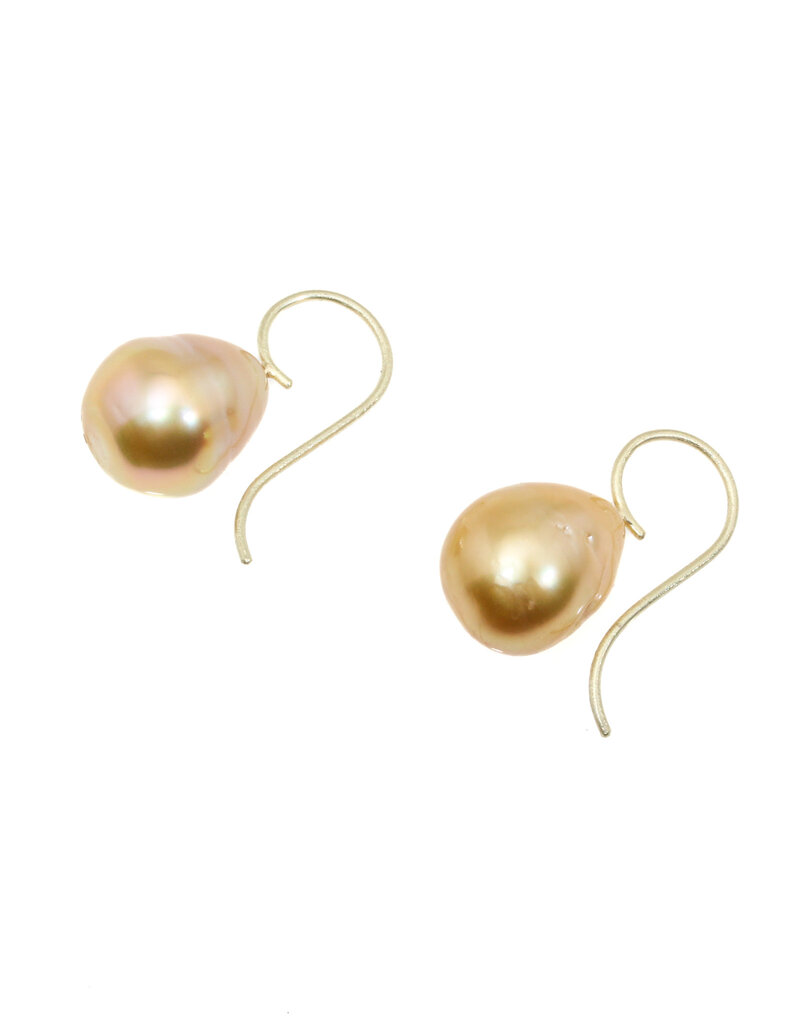 Golden Pearl Earrings with 14k Green Gold Wires