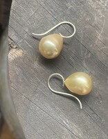 Golden Pearl Earrings with 14k Green Gold Wires
