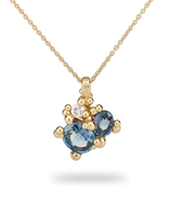 Sapphire Cluster Pendant with Diamonds in 14k Yellow Gold