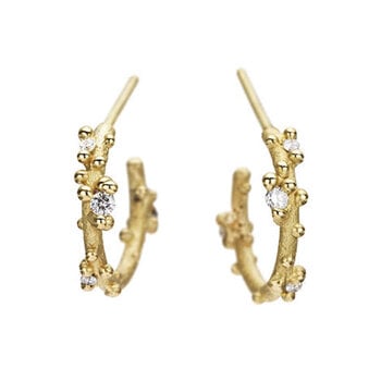 Small Diamond Encrusted Hoop Earrings in 18k Yellow Gold