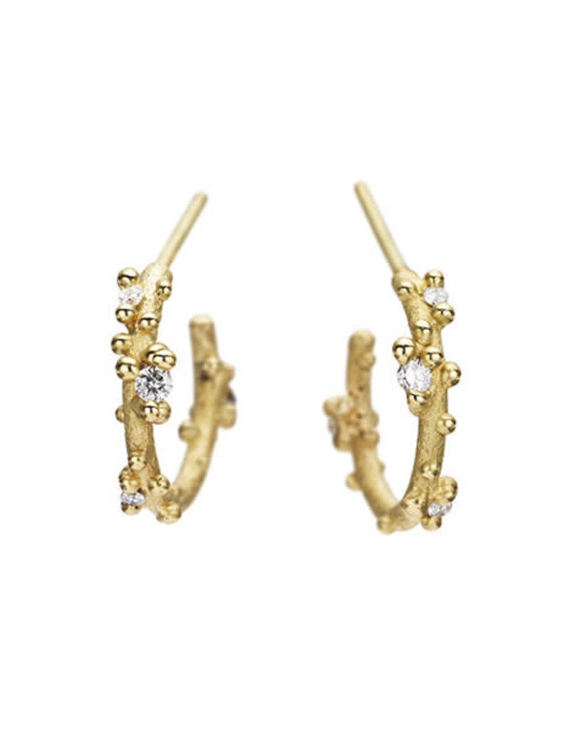 Small Diamond Encrusted Hoop Earrings in 18k Yellow Gold