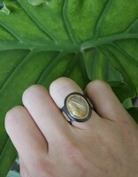 Big Sur Goldsmiths Golden Rutilated Quartz and Diamond Ring with Oxidized Silver and 22k Yellow Gold