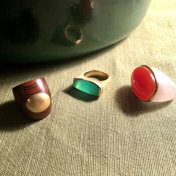 Tracy Conkle 18k Gold Carnelian and White Jade  Ring
