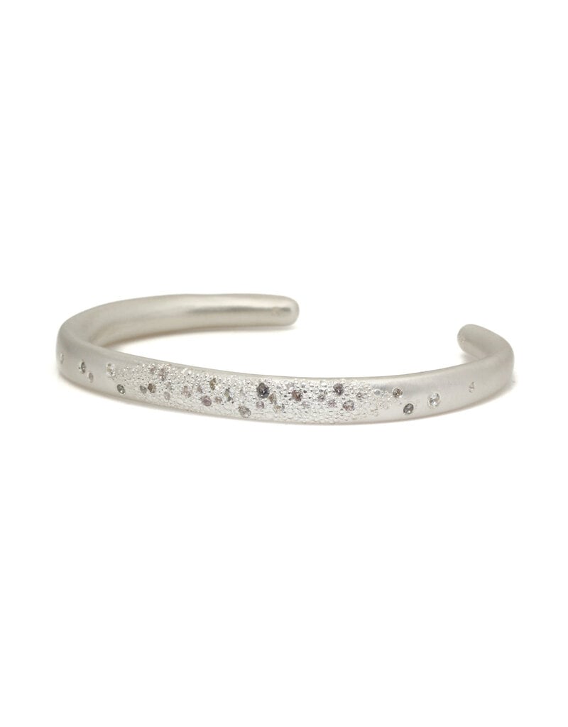 Pave Grey or Lavender Sapphire Cuff in Brushed Silver