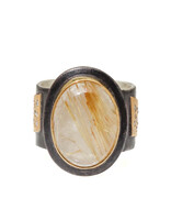 Big Sur Goldsmiths Golden Rutilated Quartz and Diamond Ring with Oxidized Silver and 22k Yellow Gold