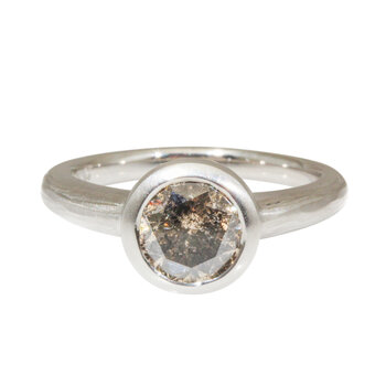 Round Grey Diamond Solitaire Ring in Platinum