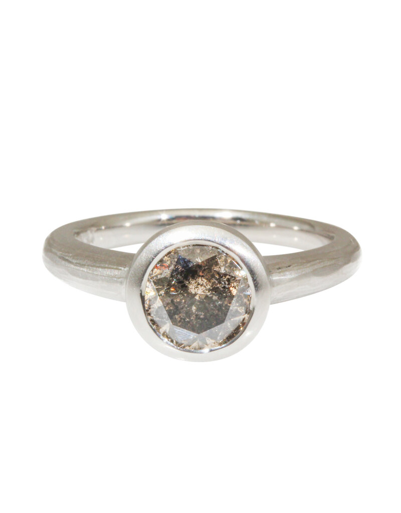 Round Grey Diamond Solitaire Ring in Platinum