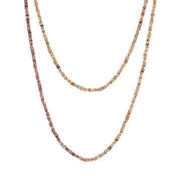 Olive & Mauve Long Beaded Necklace with Sapphires, Spinels & 18k Gold Clasp