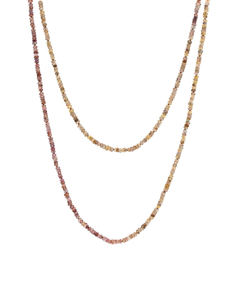 Olive & Mauve Long Beaded Necklace with Sapphires, Spinels & 18k Gold Clasp