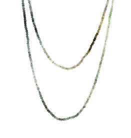 Teal & Olive Long Beaded Necklace with Sapphires, Tourmalines & 20k Gold Clasp