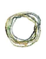 Teal & Olive Long Beaded Necklace with Sapphires, Tourmalines & 20k Gold Clasp