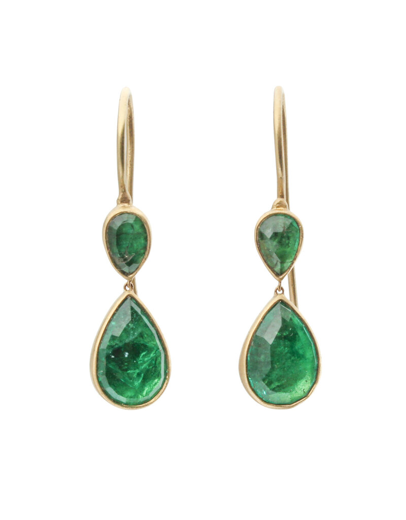 Double Teardrop Emerald Earrings in 18k Gold