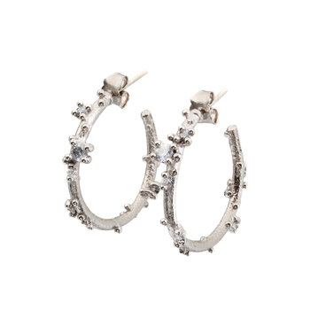 Large Diamond Encrusted Hoop Earrings in 18k White Gold