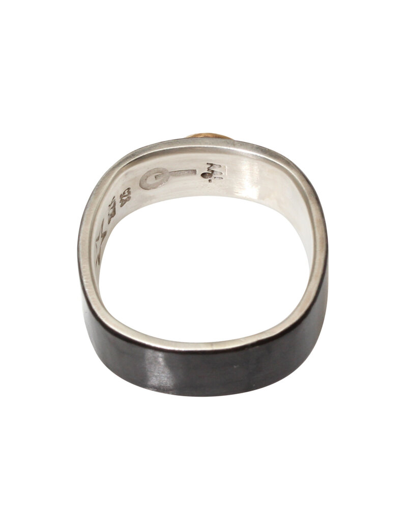 Big Sur Goldsmiths Blue Sapphire 8mm Band in Oxidized Silver & 22k Yellow Gold