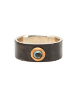 Big Sur Goldsmiths Blue Sapphire 8mm Band in Oxidized Silver & 22k Yellow Gold