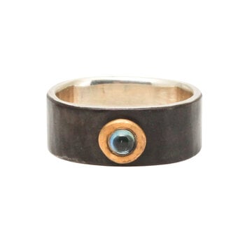 Big Sur Goldsmiths Blue Sapphire 8mm Band in Oxidized Silver & 22k Yellow Gold