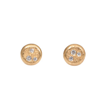 Benjamin Faryna Three White Diamond Post Earrings in 24k Gold and 18k Gold Post
