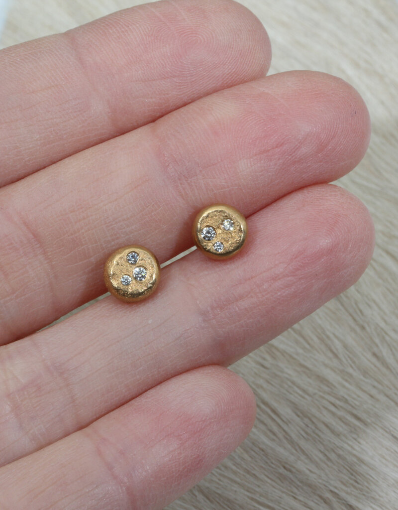Benjamin Faryna Three White Diamond Post Earrings in 24k Gold and 18k Gold Post