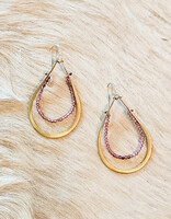 Layered Teardrop Brass Earrings with Pink Tourmaline