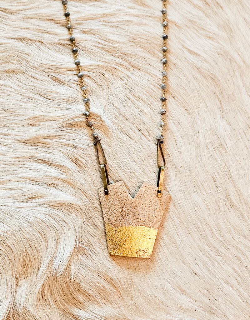 Carved Antler Necklace with Labordorite Beads and Brass