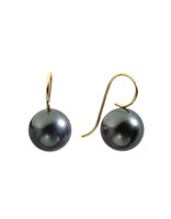 Round Dark Tahitian Pearl Earrings with 18k Yellow Gold Earwire