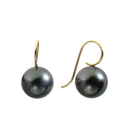 Round Dark Tahitian Pearl Earrings with 18k Yellow Gold Earwire