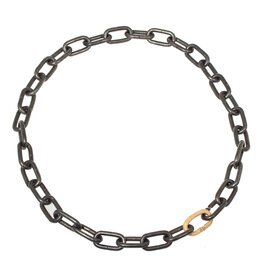 Heavy Chain Necklace in Blackened Steel with Sand-Textured 14k Yellow Gold