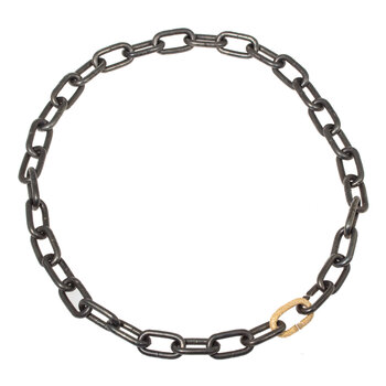 Heavy Chain Necklace in Blackened Steel with Sand-Textured 14k Yellow Gold